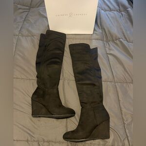 Chinese Laundry Black knee high Women's Wedge Boots